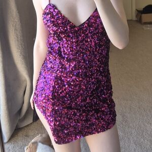 For Love And Lemons Pink and Purple Sequin Mini Dress